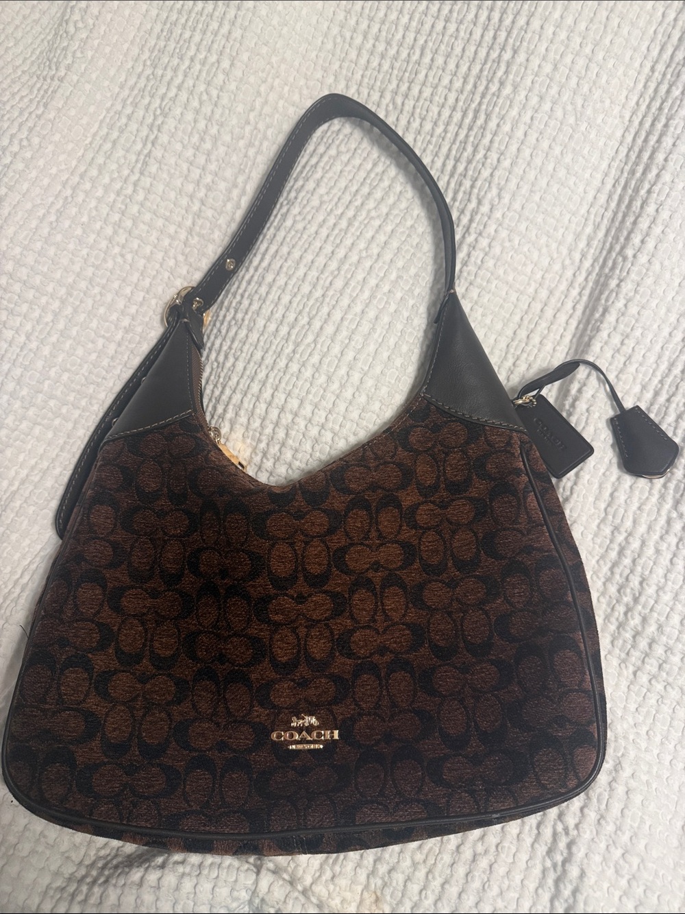 Coach Brown Signature Canvas Hobo with Dark Brown Leather Trim